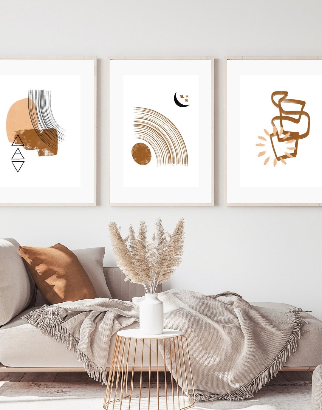 Minimalist Abstract Printable Neutral Wall Art Set of 3, Neutral Boho ...