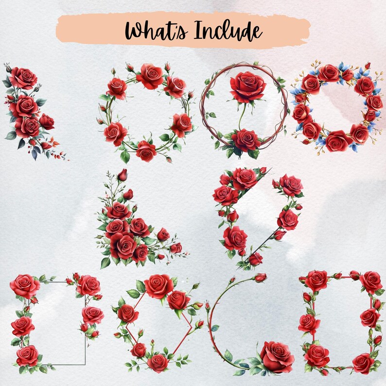 Red Rose Frame Clipart | Watercolor Floral Wreath PNG | Elegant ...