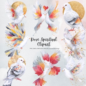 Dove Clipart | Hand Painted Spiritual Bird PNG | Glowing Watercolor Dove Art | Christian Faith Clip Art | Baptism & Memorial Design