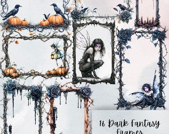 Dark Fantasy Frames Clipart, Gothic Frames PNG, Halloween Digital Borders, Victorian Ornate Frames, Spooky Clipart, Commercial Use