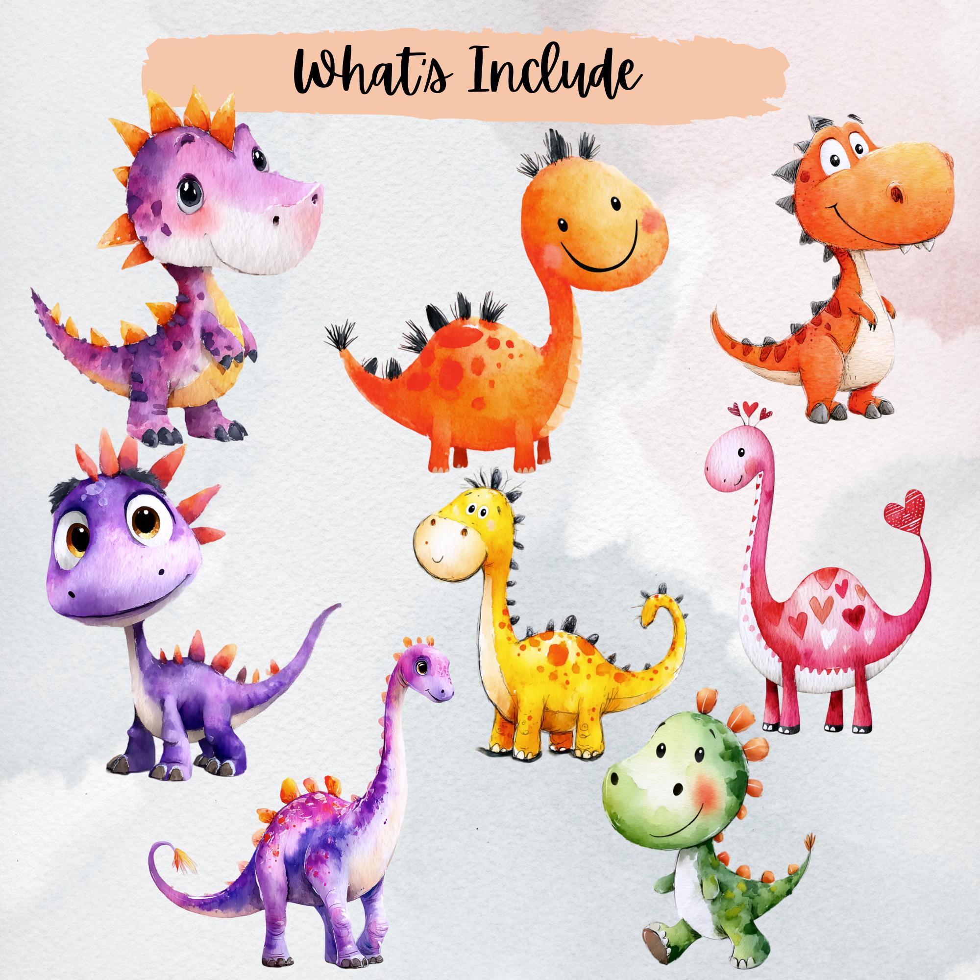 Baby Dinosaur Clipart | Cute Dino PNG | Watercolor Cartoon Dinosaurs ...