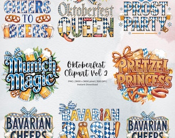 Oktoberfest  Clipart  Vol. 2 - Bavarian Beer Party PNGs | Pretzel Quotes | Munich Festival High-quality, Digital Graphics | Instant Download