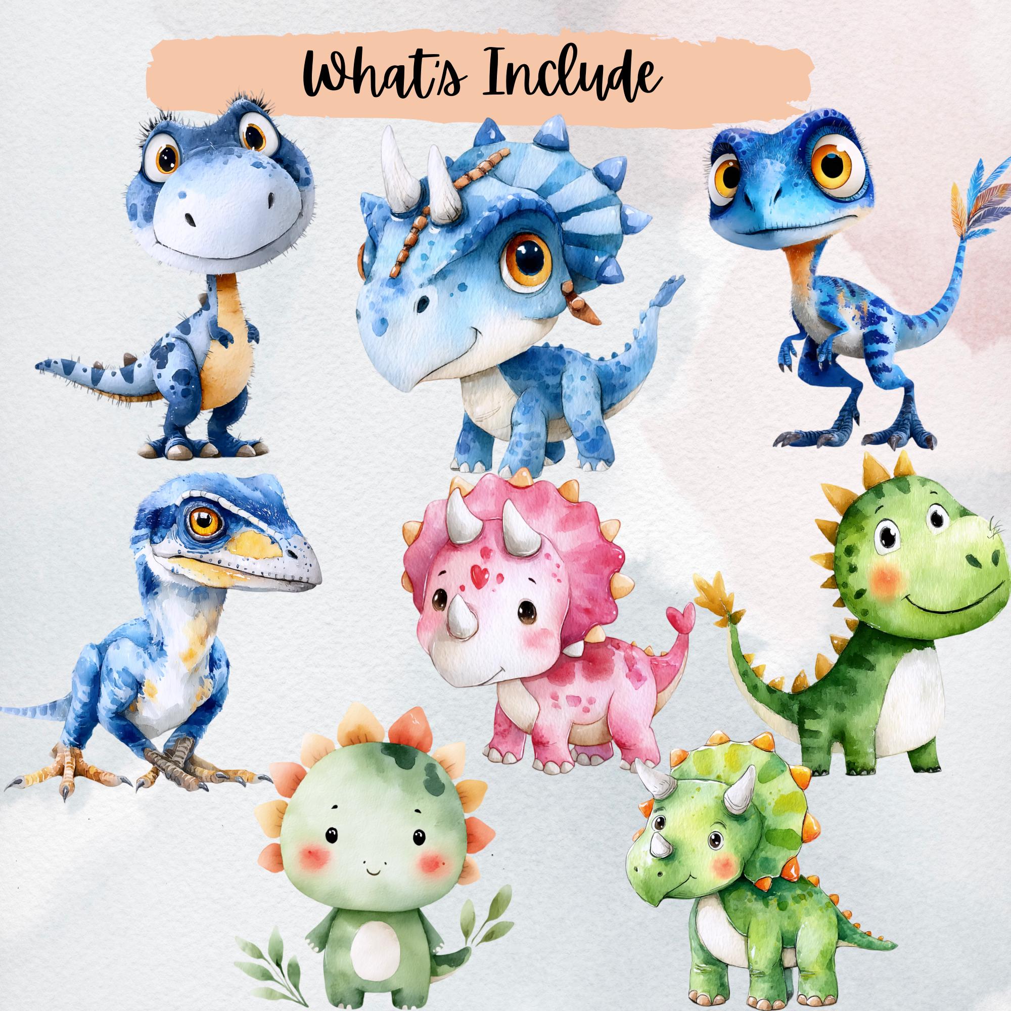 Baby Dinosaur Clipart | Cute Dino PNG | Watercolor Cartoon Dinosaurs ...