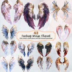 fantasy wings clipart, angel wings PNG, fairy wings overlay, digital wings, watercolor wings, celestial wings, gothic wings, commercial use