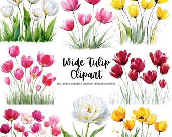 Clipart de Tulipa Grande | Flores de Primavera em Aquarela JPG | Clipart Floral Botânico | Flor para Sublimação | Download Digital de Primavera