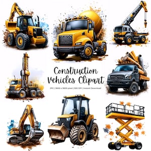 12 imágenes prediseñadas de excavadoras en acuarela, construcción, imágenes prediseñadas de vehículos, imágenes prediseñadas de acuarela / JPG de alta calidad / Descarga digital / Uso comercial