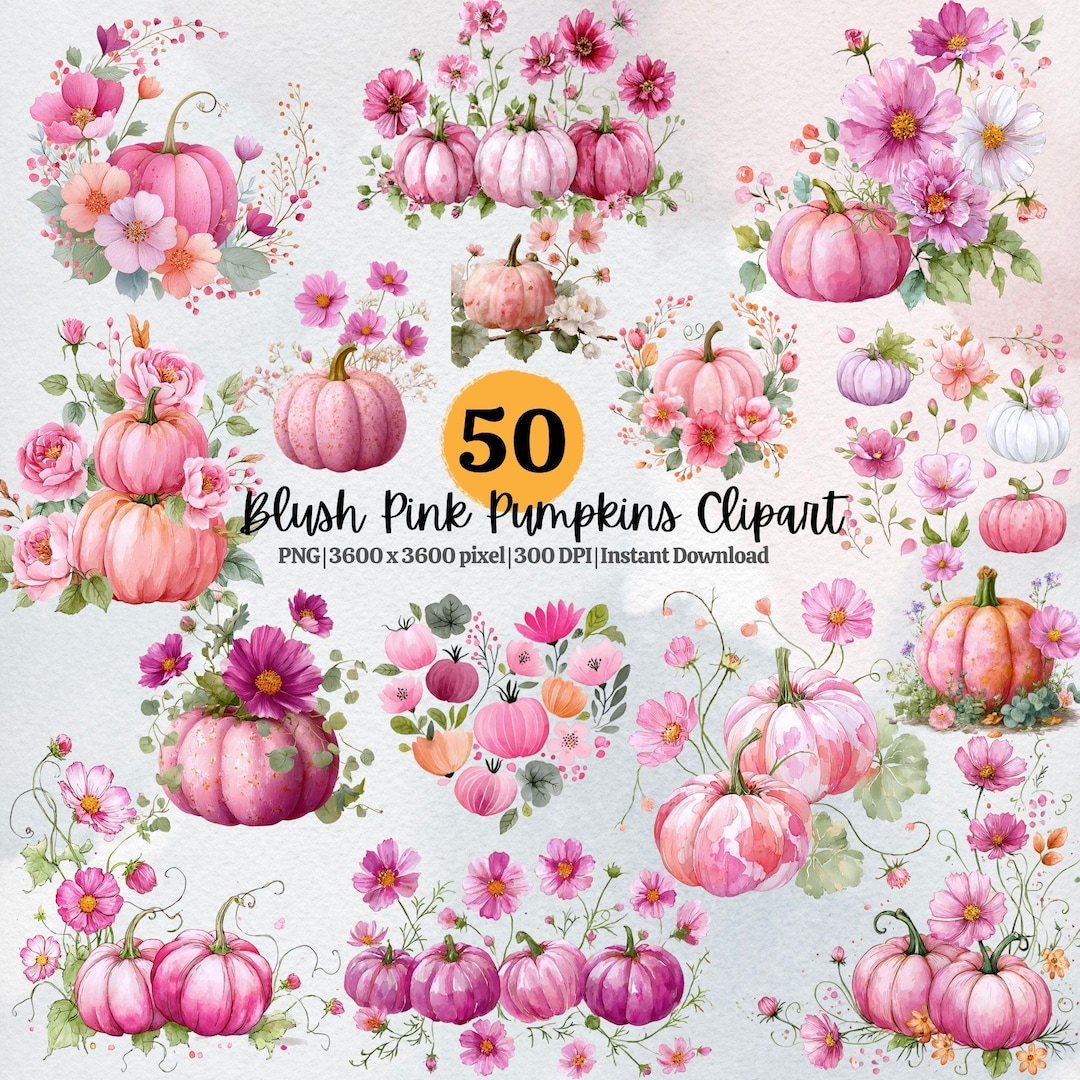 50 Blush Pink Pumpkin Clipart Watercolor Fall Halloween PNG, Autumn ...