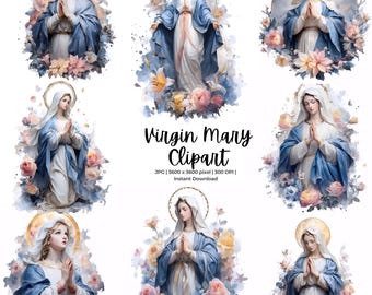 Virgin Mary Clipart JPG, Watercolor Clipart, Religious Clipart, Catholic Clipart, Praying Mary, Our Lady Clipart, Mother Mary Commercial Use