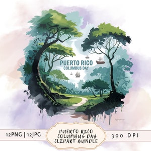 Puerto Rico Columbus Day Clipart Bundle | 12 PNG & 12 JPG | 300 DPI Aquarelle Designs | Cultural Heritage Art Puerto Rico png graphics