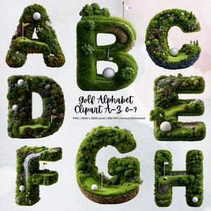 Alfabeto de golf (A-Z, 0-9) / Letras botánicas de césped (PNG) / Fuente de monograma de minigolf / Letras para nombres de fiestas deportivas / Descarga digital