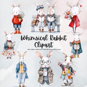 Bunny Clipart, Vintage Bunny, Rabbit Clipart, PNG Clipart, Commercial Use, Watercolor Bunny, Digital Clipart, Cute Bunny, Animal Clipart