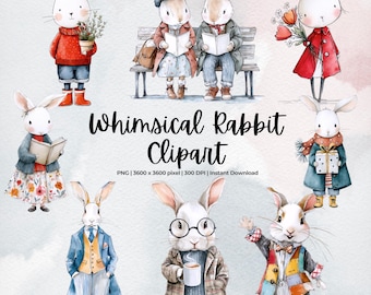 Bunny Clipart, Vintage Bunny, Rabbit Clipart, PNG Clipart, Commercial Use, Watercolor Bunny, Digital Clipart, Cute Bunny, Animal Clipart