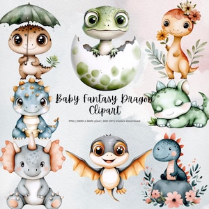 Watercolor Baby Fantasy Dragon Clipart | 16 Cute Pastel Dragon PNGs | Magical Baby Creatures for Kids, Stickers & Crafts