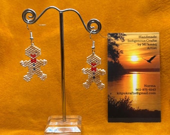 Gingerbread Man Beaded Earrings oliday Dangle Earrings Christmas Holiday Earring Christmas Earrings
