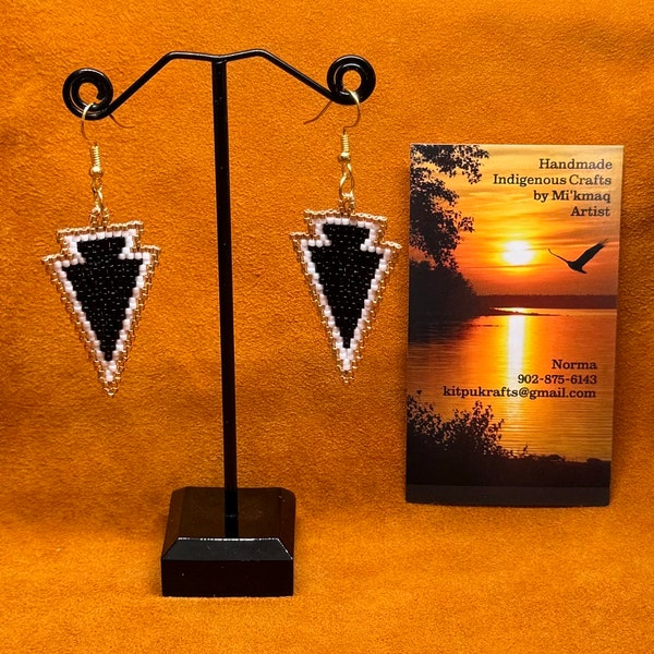 Arrowhead Delica Bead Indigenous Handmade Earrings Mi'Kmaq