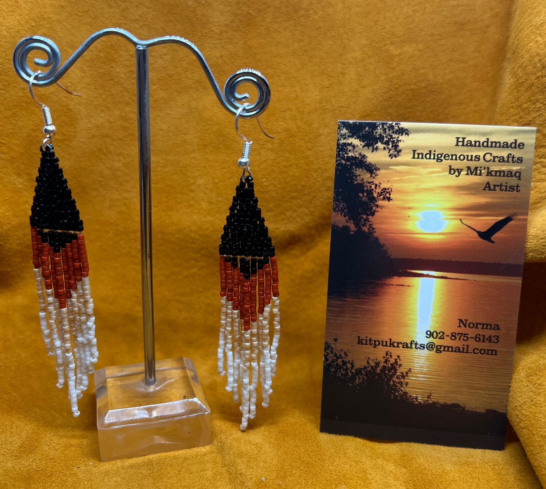 Seed Bead Quill Dangle Indigenous Handmade Earrings Etsy Canada