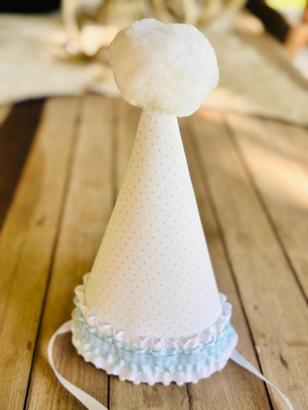 CUSTOM Party Hat Light Blue Bitty Dot - Etsy
