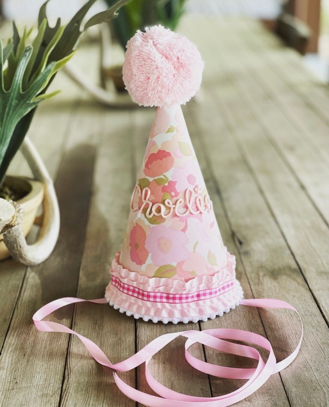 CUSTOM Party Hat Pink Floral - Etsy