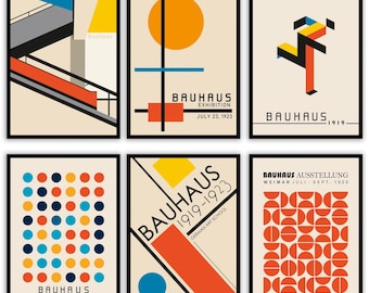 Poster Bauhaus Set 6 A3 / A4, immagini vintage, stampe artistiche da parete, casa studio negozio ufficio. Senza cornice.