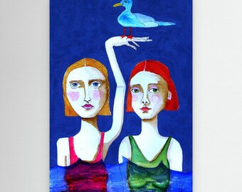 Swimming Ladies with Blue Bird by Sharyn Bursic