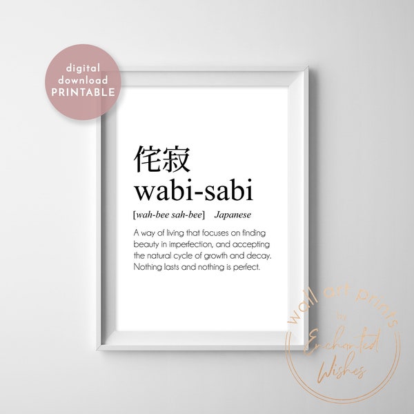 Wabi-Sabi Print PRINTABLE, Wabi-Sabi Definition Print, Japanese Wall Art, Japandi Home Decor, Japanese Word Art, Abstract Wabi-Sabi Poster