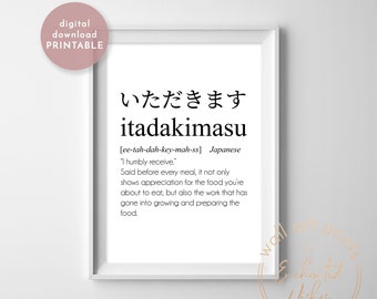 Itadakimasu Print PRINTABLE, Itadakimasu Definition Print, Japanese Wall Art, Japandi Home Decor, Japanese Word Art, Abstract Japan Poster