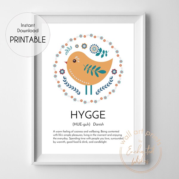 Hygge Definition PRINTABLE Print, Nordic Wall Art, Scandinavian Print, Hygge Definition, Scandi Folk Art, Hygge Print, Scandinavian Wall Art