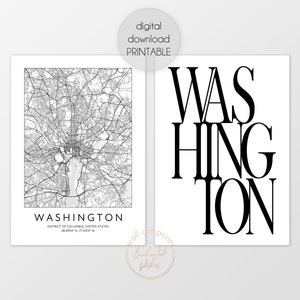 Washington Print Set of 2 Printables, Washington DC Map Print, Typography Poster, Washington Digital Download Print Set, Washington US City