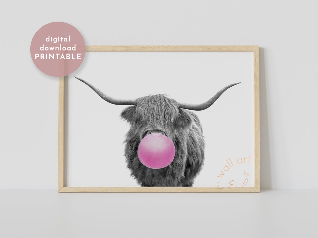 Bubble Blowing Highland Cow Print PRINTABLE, Highland Cow Print