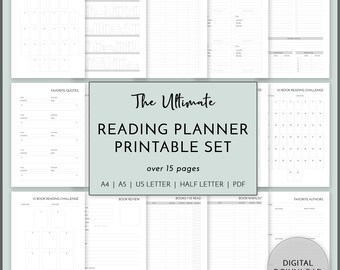 Reading Planner Set PRINTABLE, Reading Journal, Book Organizer, Book Tracker, Minimal Book Review, Reading Log Library, Planner Download