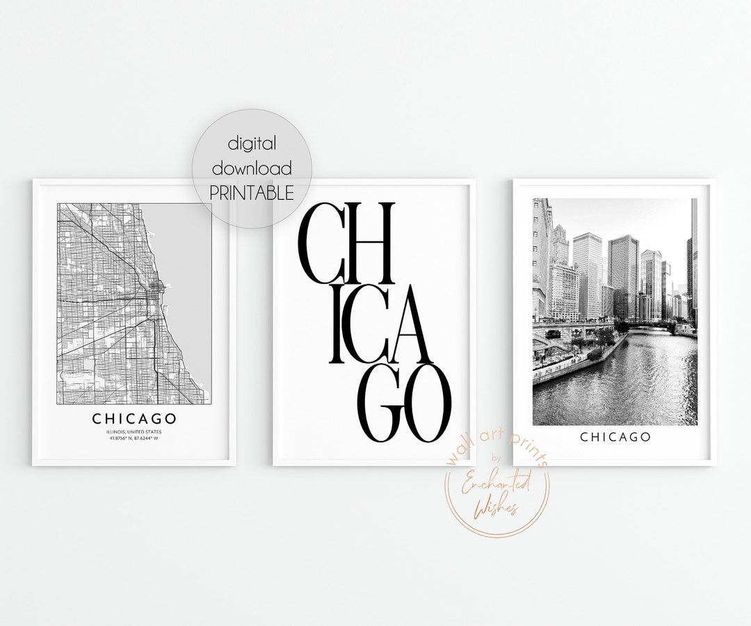 Chicago Print Set of 3 Printables Chicago Map Print - Etsy
