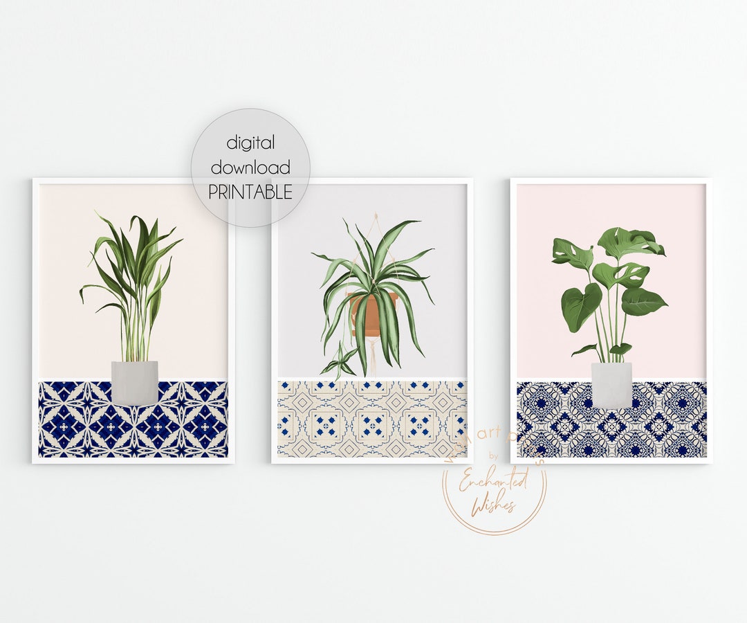 House Plant Print Set 3 PRINTABLES, Potted Plant Wall Art Collection, Botanical Poster Set ...