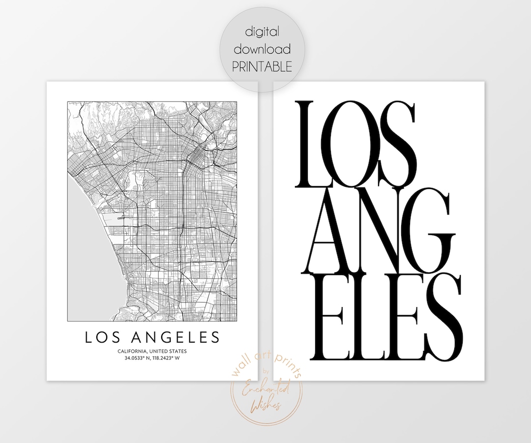 Los Angeles Printables, Los Angeles Map Print, Typografie Poster, Los ...