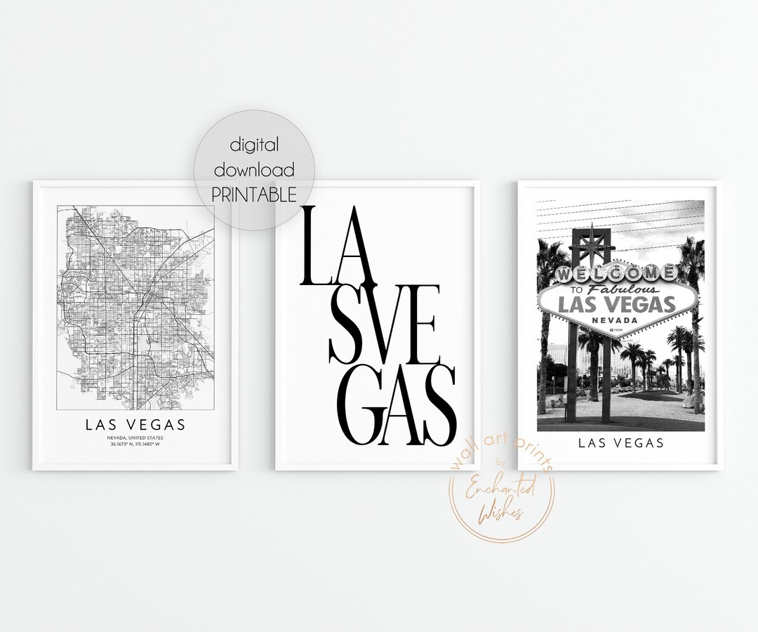 Las Vegas Print Set of 3 Printables, Las Vegas Map Print, Typography ...