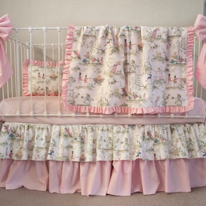 Baby Bedding - Classic Story Time Toile - Crib Skirt, Blanket, Changing Pad Cover Nursing Pillow Cover Crib Bows, Nursery Décor