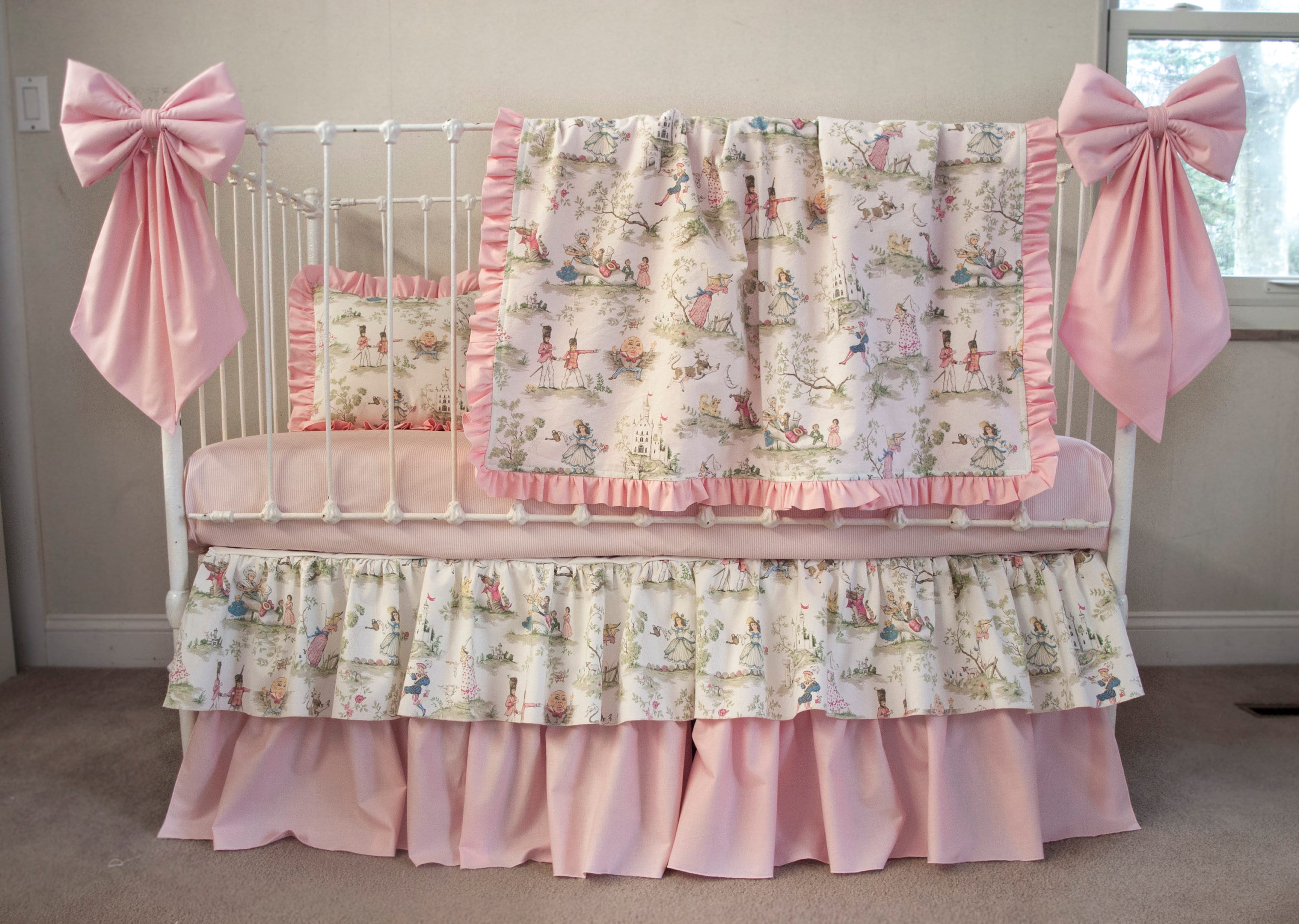 Baby Bedding - Classic Story Time Toile - Crib Skirt, Blanket, Changing