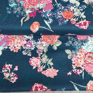AGF - Scopelos Collection SK-34602 - Navy Blue Floral - 100% Premium Quilting Cotton - Pink Roses Pink Floral Fabric
