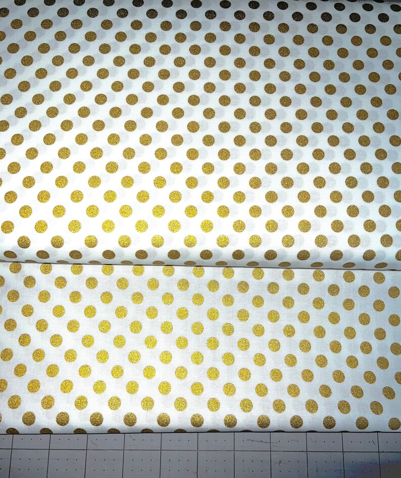 1 YRD Spot on Metallic by Robert Kaufman 100 Quilting Cotton Gold Dots