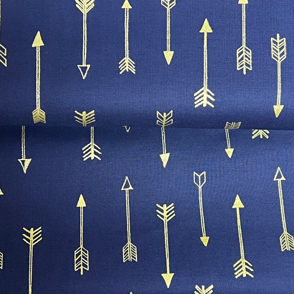 1 YRD Michael Miller Fabrics - Arrows MC6990 -MIDN - 100% Quilting Cotton - gold Arrows, Metallic Gold, Arrow, Midnight, Navy Blue