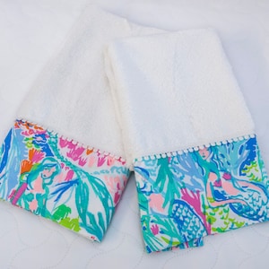 100% Cotton Hand Towels - Set of 2 - Mermaid Tropical Bath, Palm Beach Home Décor - Baby Shower Gift