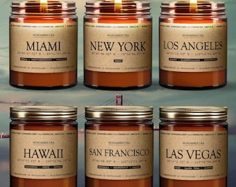 Large USA package - 6 scented candles - Las Vegas | San Francisco | hawaii | New York | Los Angeles | Miami - Sunflower - Olive Wax Blend
