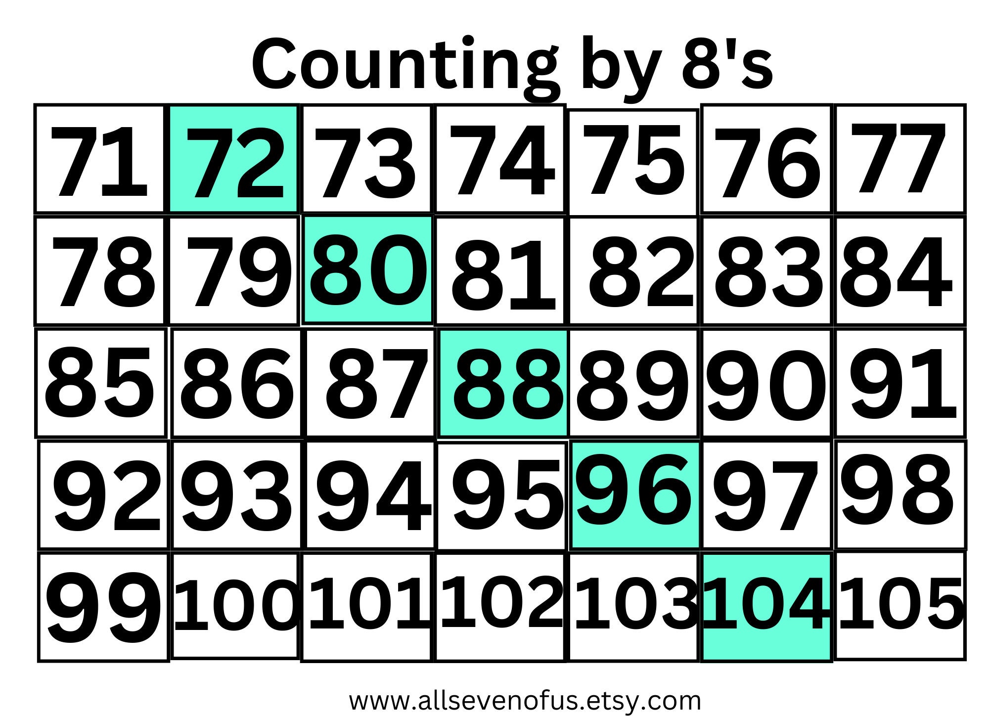 Skip Counting by 8's - Etsy