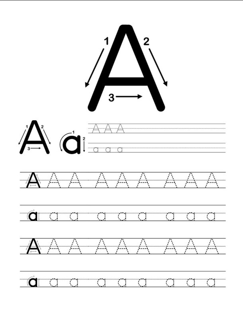 Alphabet Tracing Letters, 26 pages A-Z Upper and Lower case Letters image 1