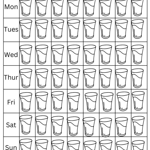 Water Drinking chart. How many glasses can you drink?, Water Tracker