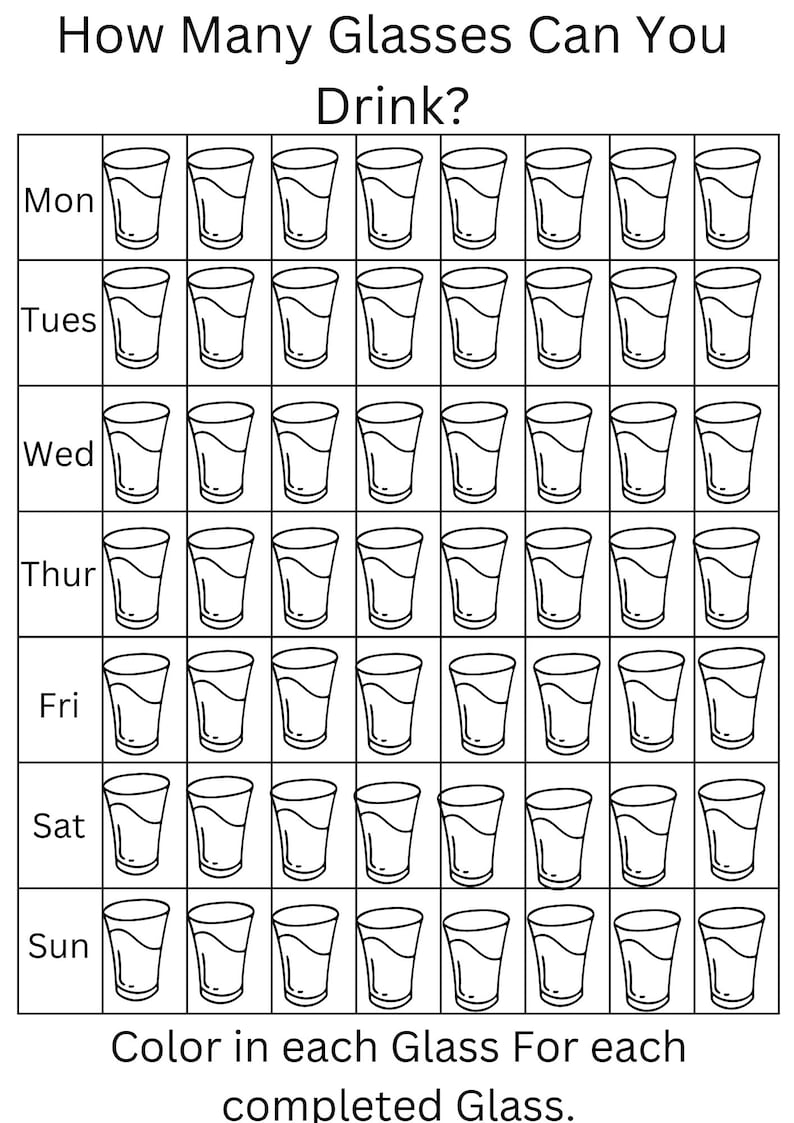 Water Drinking Chart. How Many Glasses Can You Drink, Water Tracker Etsy