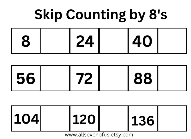 Skip Counting by 8's - Etsy