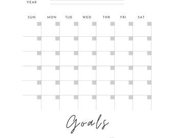 Monthly planner with goals, printable, one month to a page