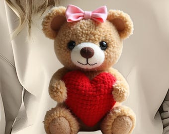 Valentine's Day Teddy Bear PNG: Plush Heart Bear Sublimation Design (Digital Download)