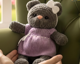 Crochet Teddy Bear Pattern PDF – Plush Bear in Dress Amigurumi Toy
