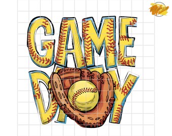 Game Day Softball PNG – Softball Glove & Ball Sublimation Design, Sports Shirt Graphic